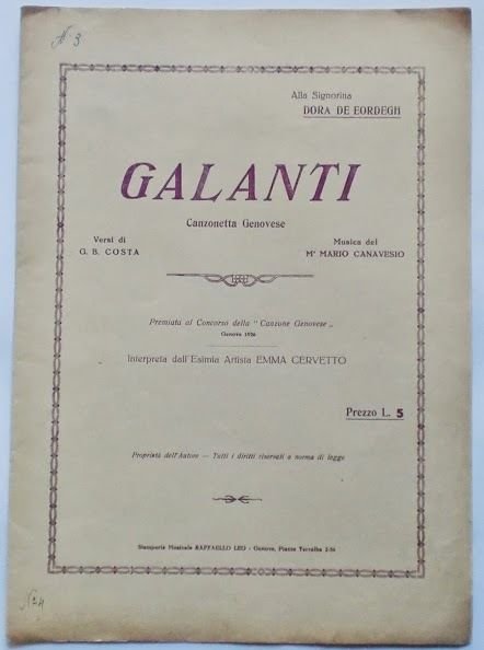 Musica Spartito - Galanti - Canzonetta Genovese - Pianoforte e …