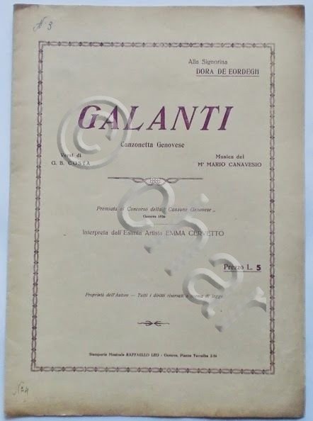 Musica Spartito - Galanti - Canzonetta Genovese - Pianoforte e …
