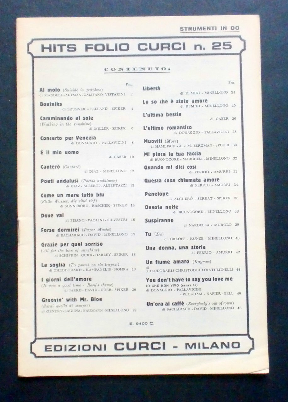 Musica Spartito - Hits Folio Curci n° 25 - Strumenti … | Immagine principale