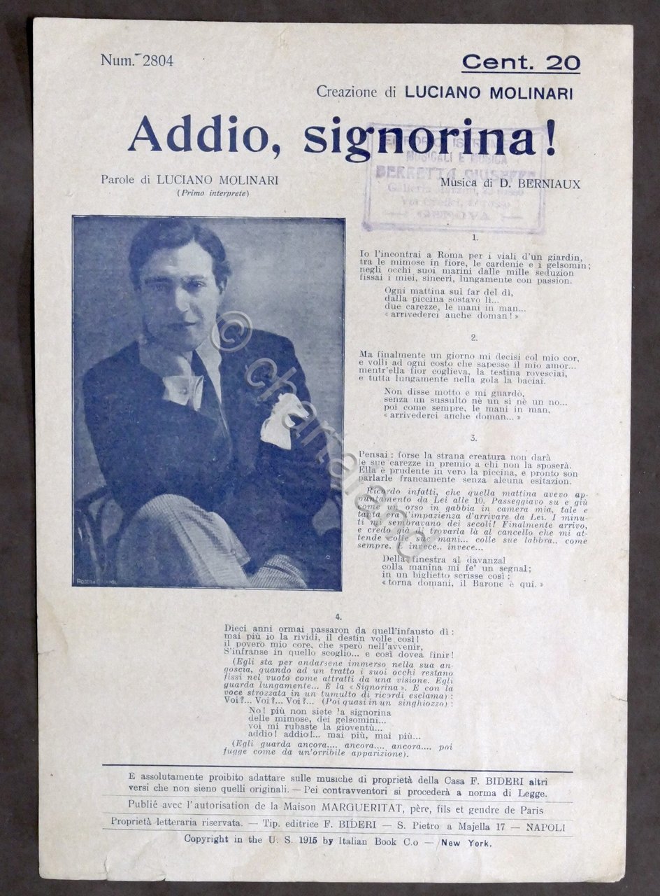 Musica Spartito - L. Molinari - D. Berniaux - Addio …