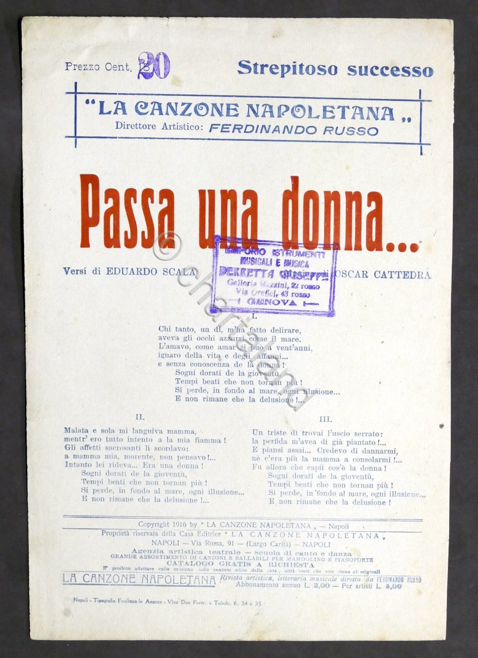 Musica Spartito - O. Cattedra - Passa una donna... - …