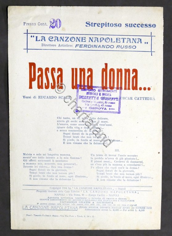 Musica Spartito - O. Cattedra - Passa una donna... - …