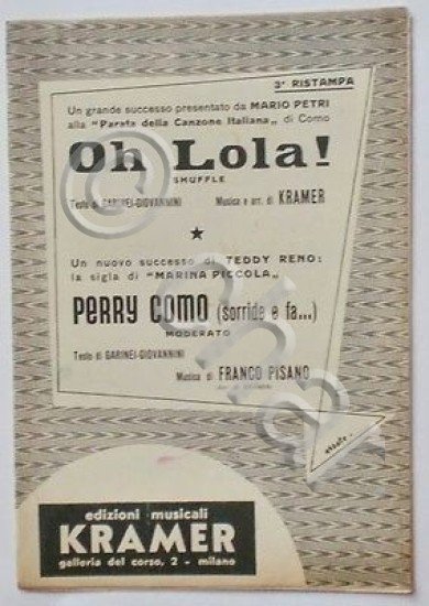 Musica Spartito - Oh Lola! - Perry Como - Pianoforte …