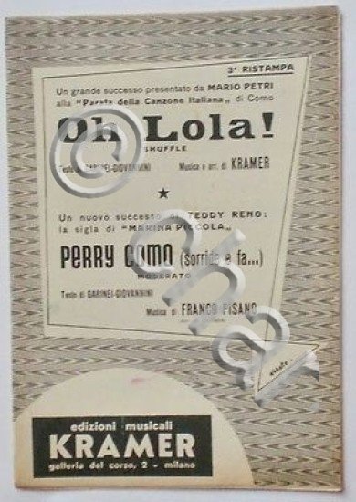 Musica Spartito - Oh Lola! - Perry Como - Pianoforte …