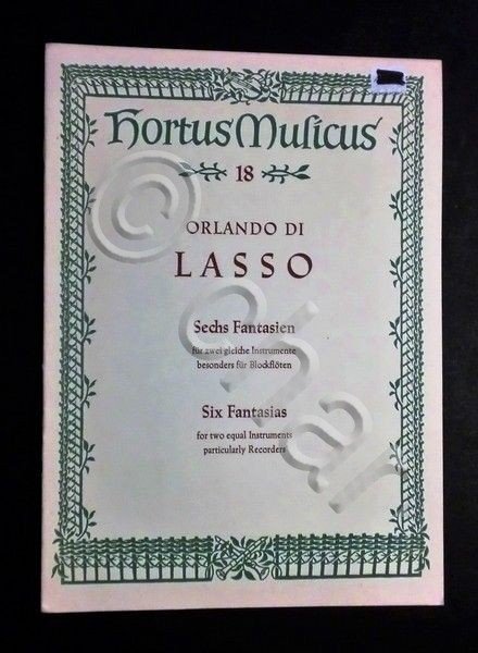 Musica Spartito - Orlando Di Lasso - Six Fantasias - …