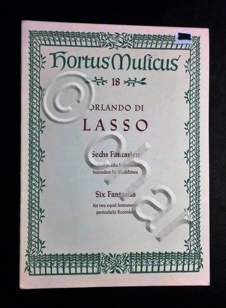 Musica Spartito - Orlando Di Lasso - Six Fantasias - …