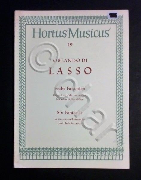 Musica Spartito - Orlando Di Lasso - Six Fantasias - …