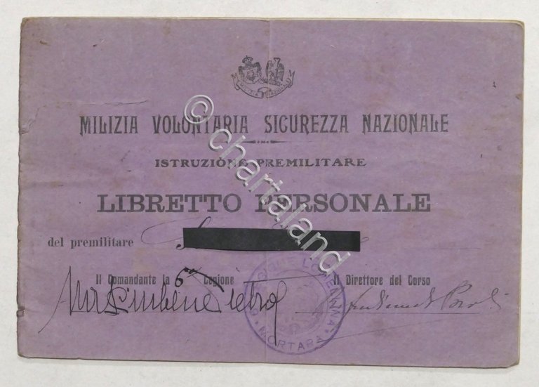 MVSN - Istruzione Premilitare - Libretto personale - anni '20