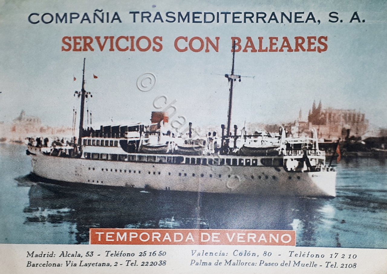 Navigazione - Brochure Compagnia Transmediterranea - Servicios Baleares anni 60