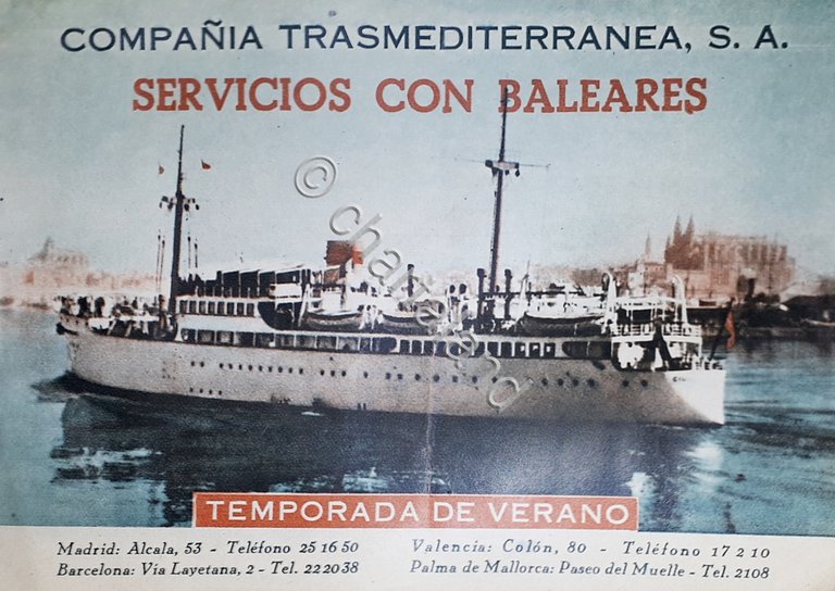 Navigazione - Brochure Compagnia Transmediterranea - Servicios Baleares anni 60