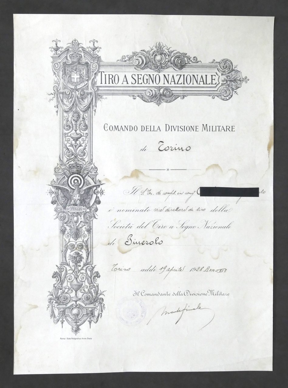 Nomina vice direttore Soc. Tiro a Segno Nazionale di Pinerolo … | Immagine principale
