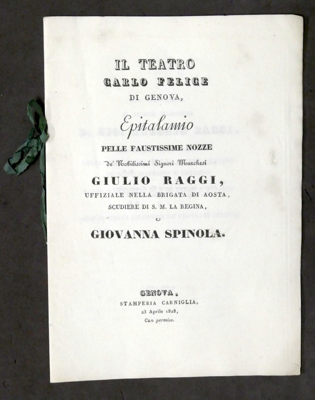 Nozze Giulio Raggi e Giovanna Spinola - Epitalamio - Teatro … | Immagine principale
