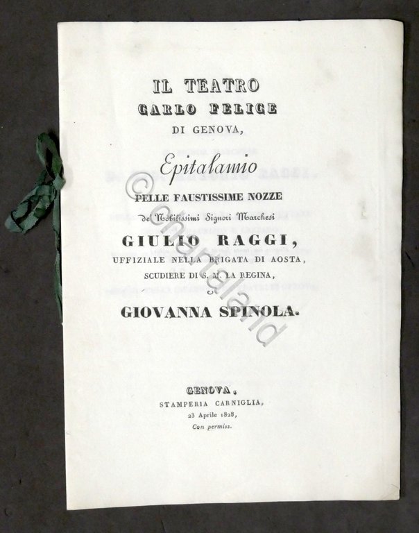 Nozze Giulio Raggi e Giovanna Spinola - Epitalamio - Teatro … | Immagine Gallery 3