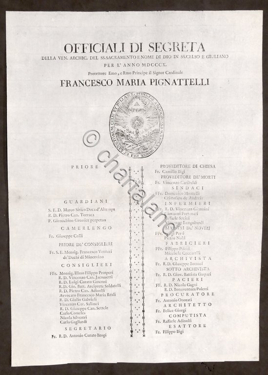 Officiali di Segreta della Archiconfraternita del SS.mo Sagramento - Anno …