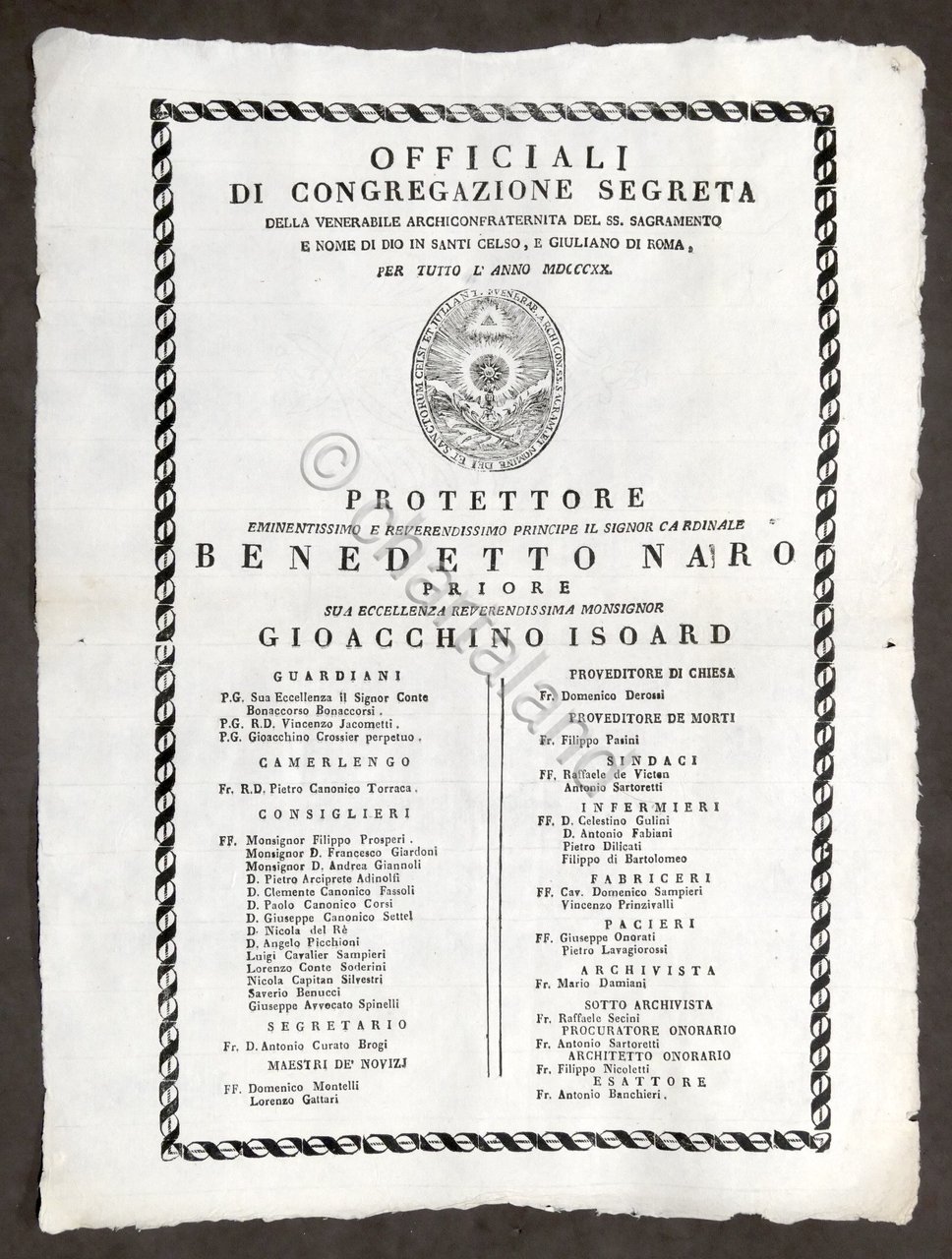 Officiali di Segreta della Archiconfraternita del SS.mo Sagramento - Anno …