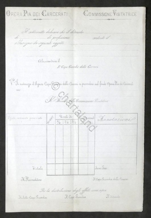 Opera Pia dei Carcerati - Alessandria - Modulo distribuzione oggetti …