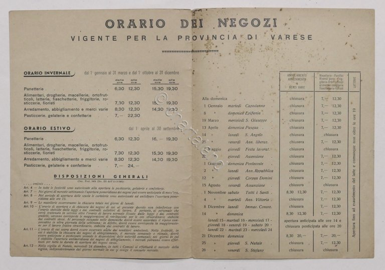 Orario di apertura e chiusura negozi per la provincia di …
