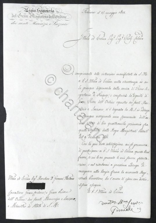 Ordine Santi Maurizio e Lazzaro Autografo di Giuseppe Benedetto Tornielli … | Immagine Gallery 2