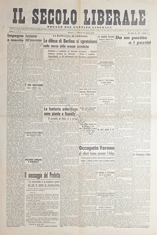 Organo del Partito Liberale Genova - Il Secolo Liberale N. …