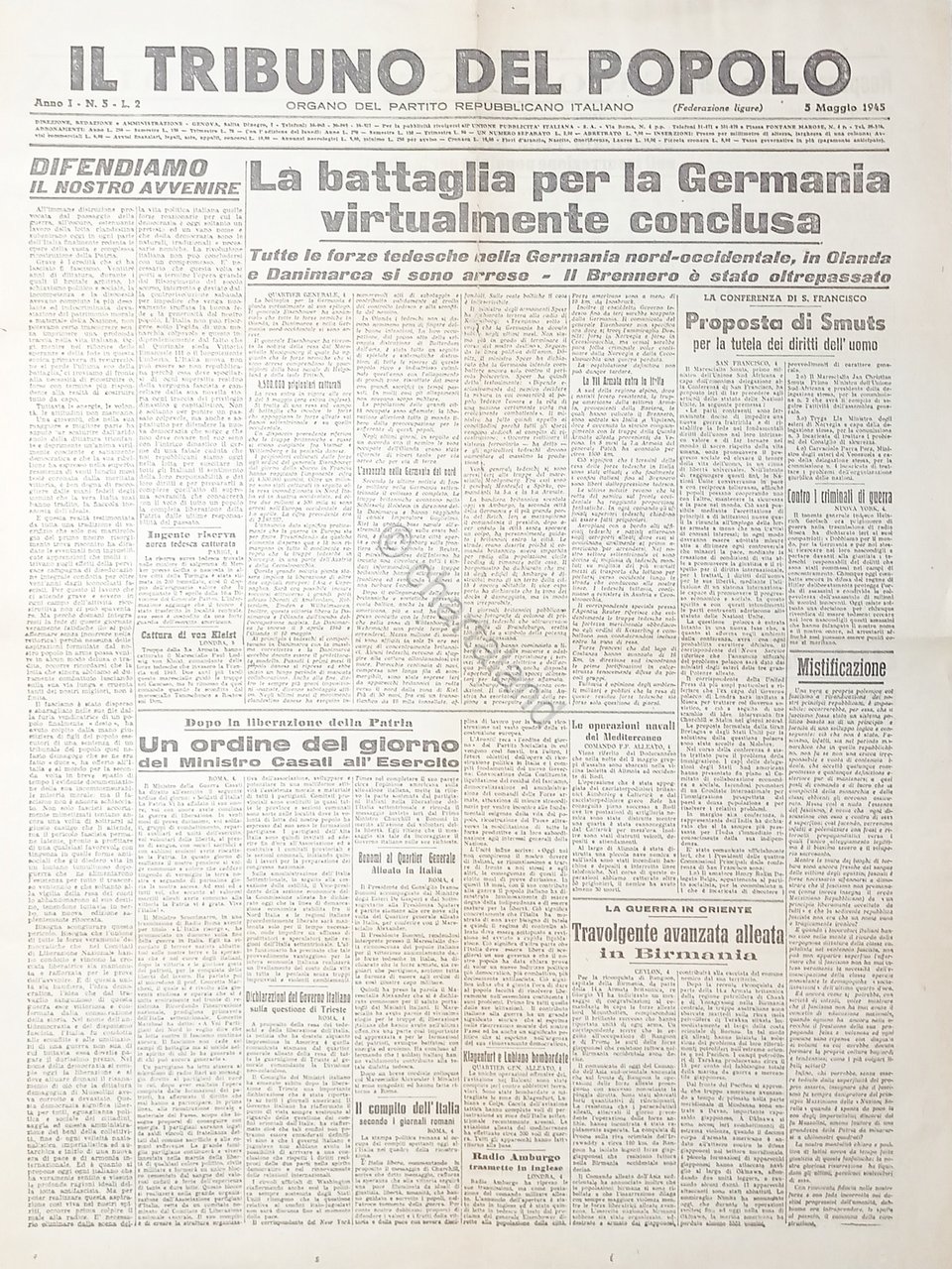 Organo del Partito Repubblicano - Il Tribuno del Popolo N. …