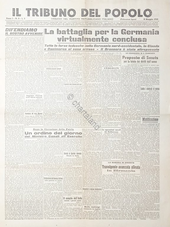 Organo del Partito Repubblicano - Il Tribuno del Popolo N. …