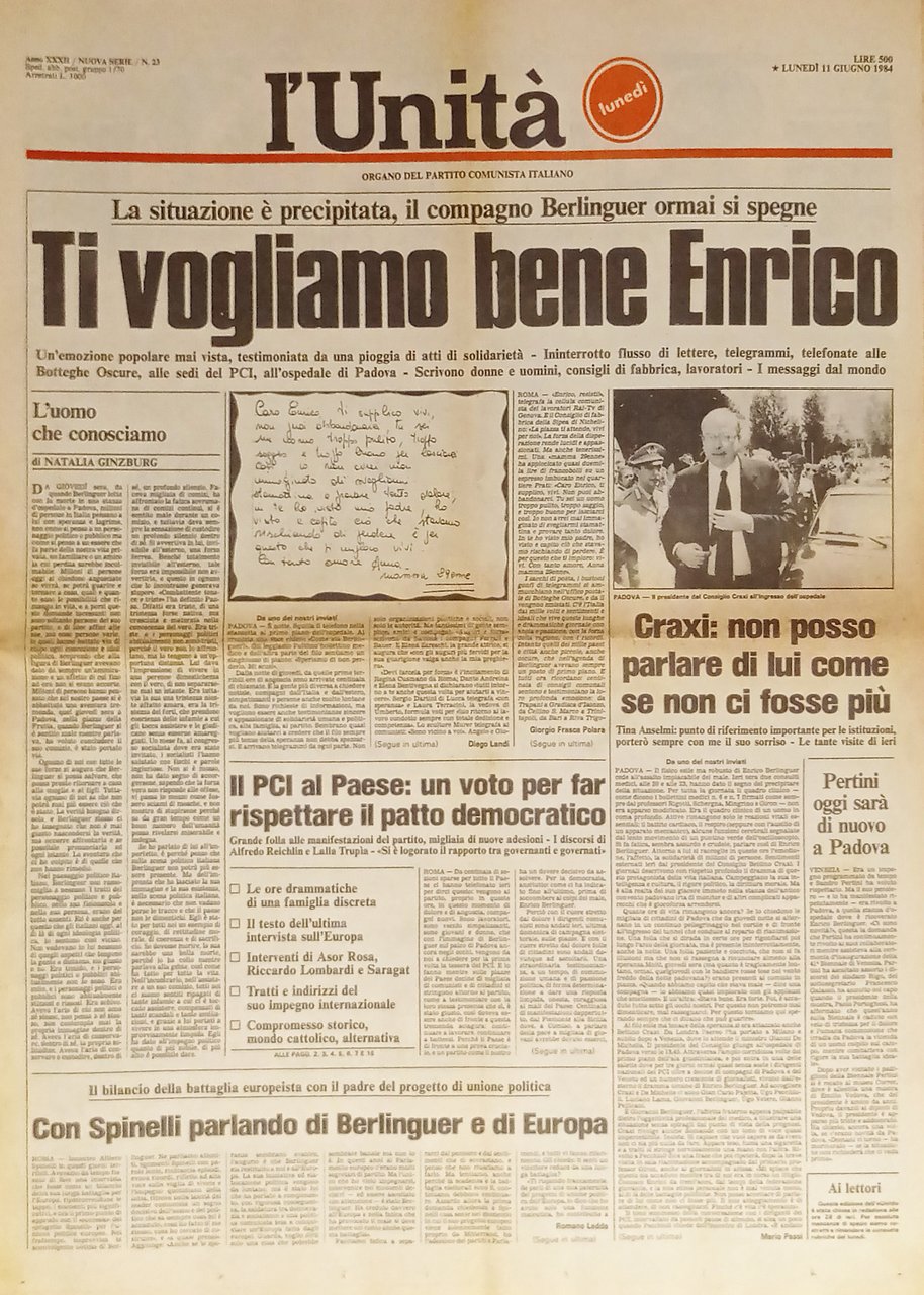 Organo Partito Comunista - L'Unità n. 23 - 1984 Ti …