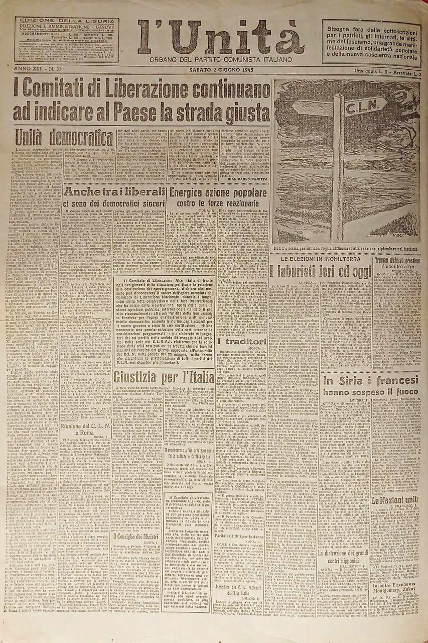 Organo Partito Comunista Italiano - L'Unità n. 33 - 1945 …