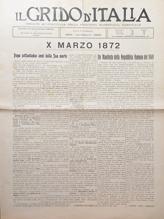 Organo Quindicinale della Comunita Mazziniana - Il Grido d'Italia N. … | Immagine Gallery 2