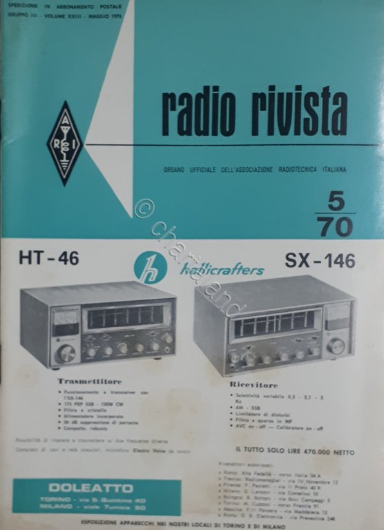 Organo Ufficiale Associazione Radiotecnica Italiana - Radio Rivista N. 5 - 1970
