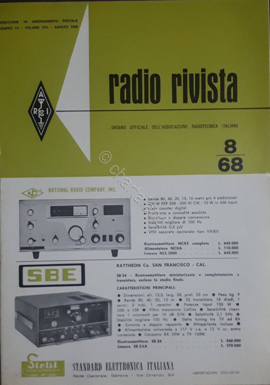 Organo Ufficiale Associazione Radiotecnica Italiana - Radio Rivista N. 8 …