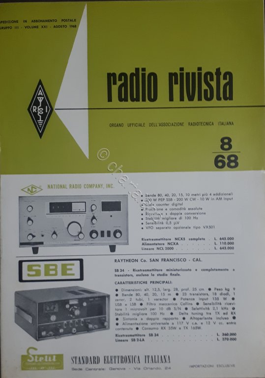 Organo Ufficiale Associazione Radiotecnica Italiana - Radio Rivista N. 8 - 1968
