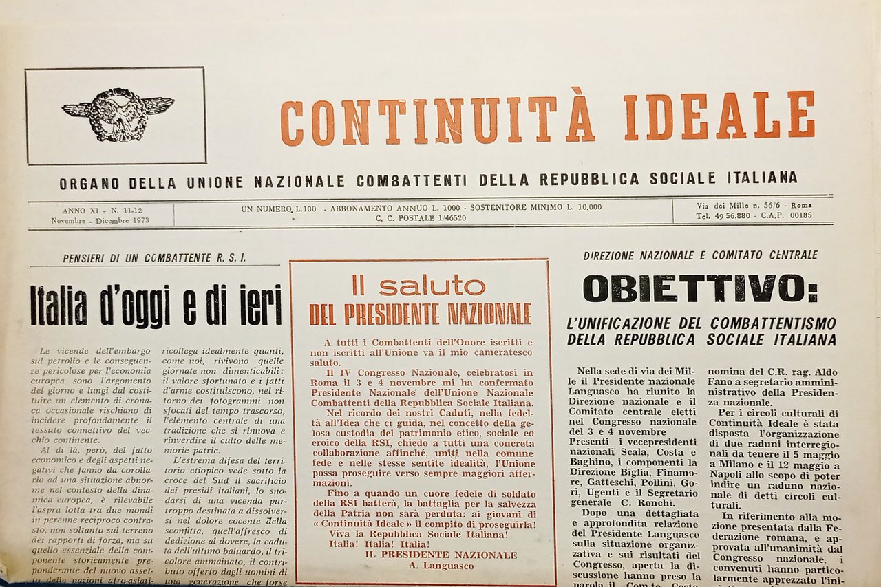 Organo Unione Nazionale Combattenti RSI - Continuità Ideale N. 11/12 …