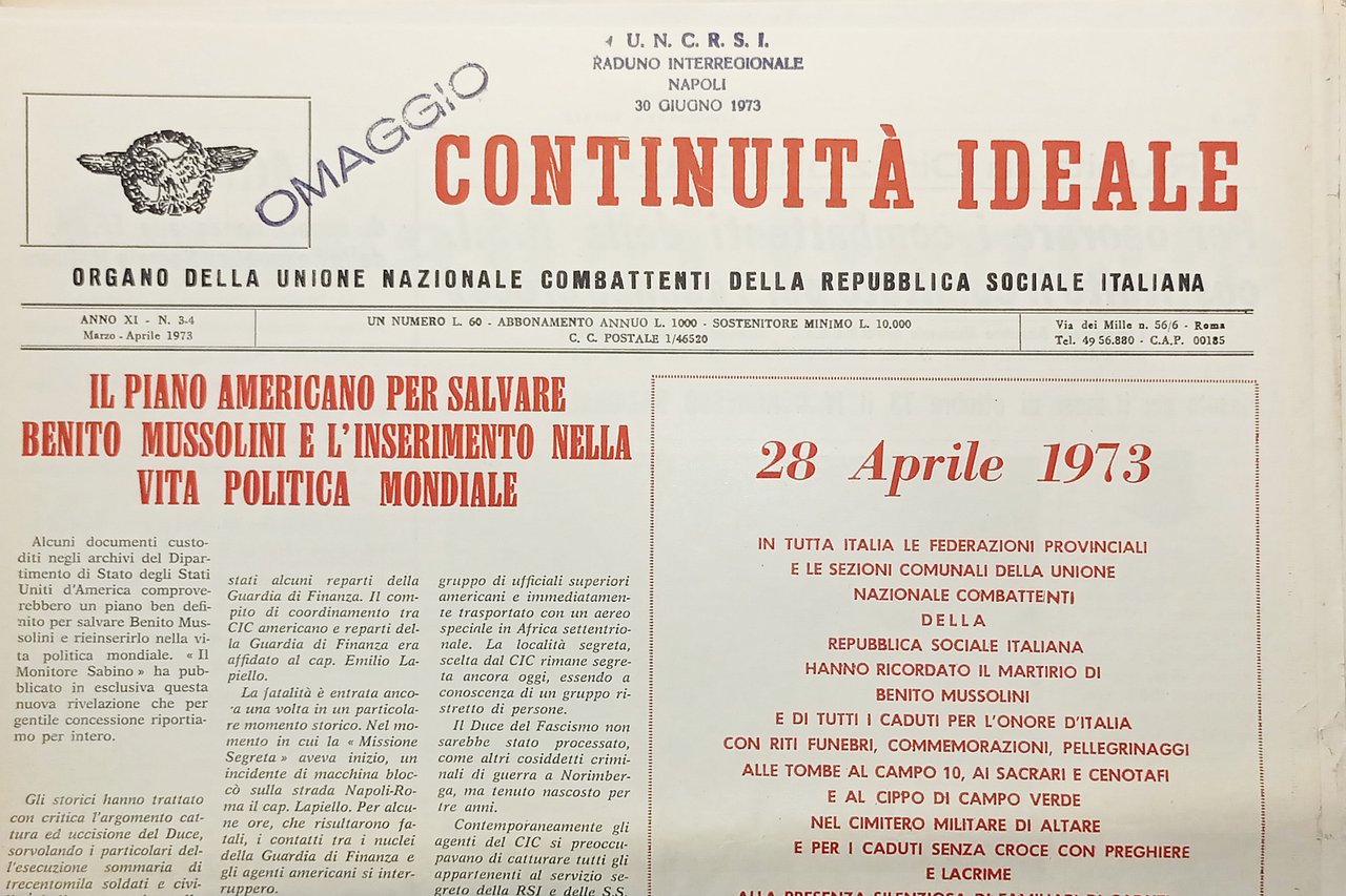 Organo Unione Nazionale Combattenti RSI - Continuità Ideale N. 3/4 …