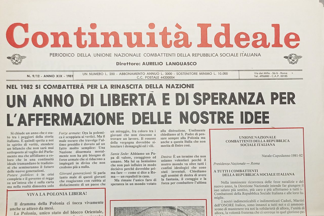 Organo Unione Nazionale Combattenti RSI - Continuità Ideale N. 9/12 …