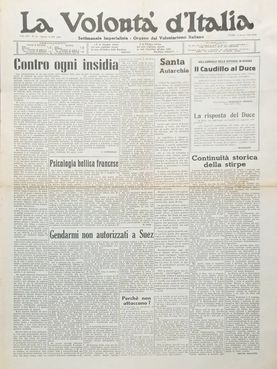 Organo Volontarismo Italiano - La Volontà d'Italia N. 12 - … | Immagine principale