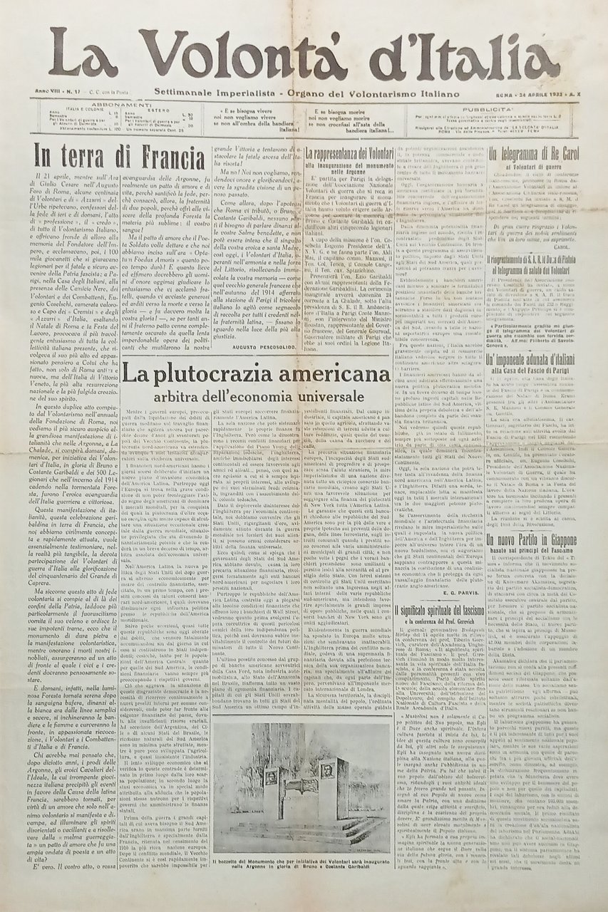 Organo Volontarismo Italiano - La Volontà d'Italia N.17 In terra … | Immagine principale
