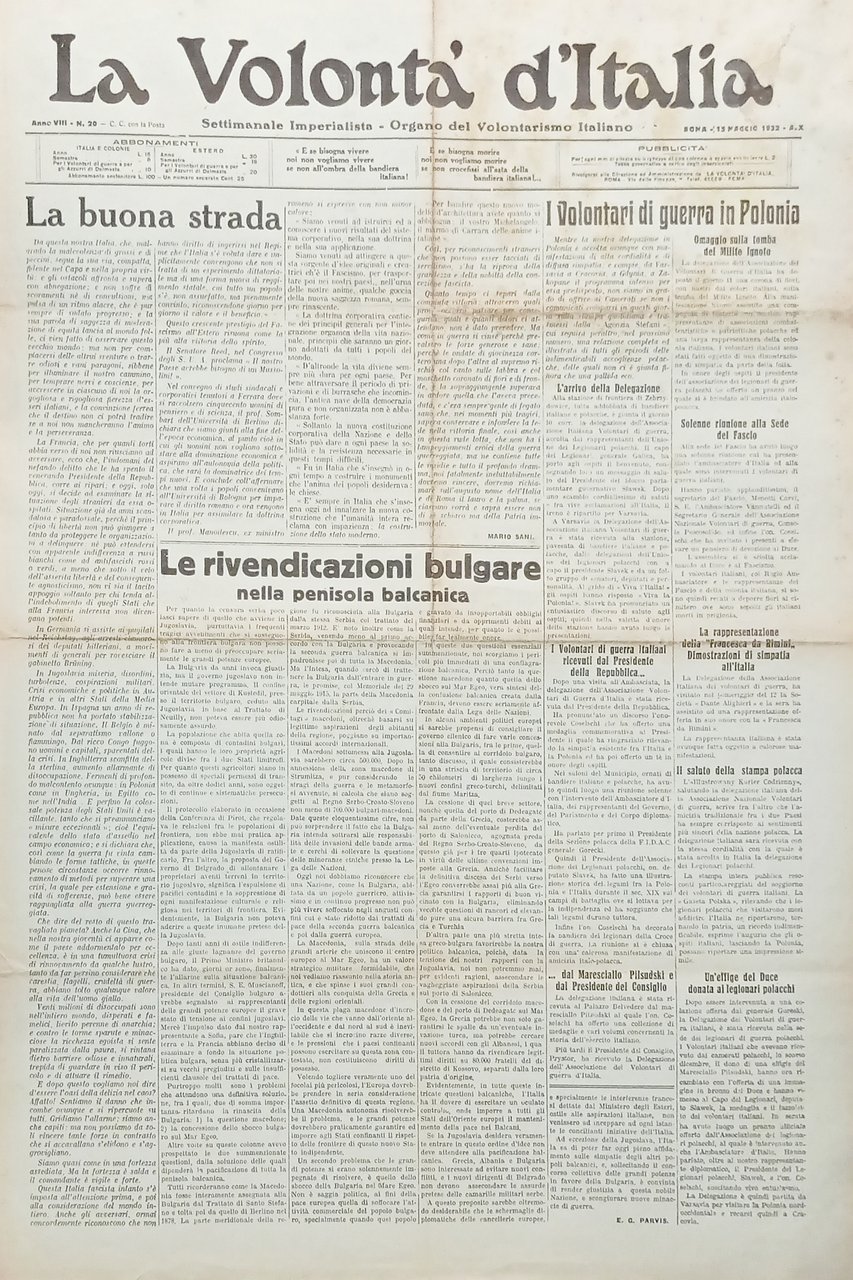 Organo Volontarismo Italiano - La Volontà d'Italia N. 20 - … | Immagine principale