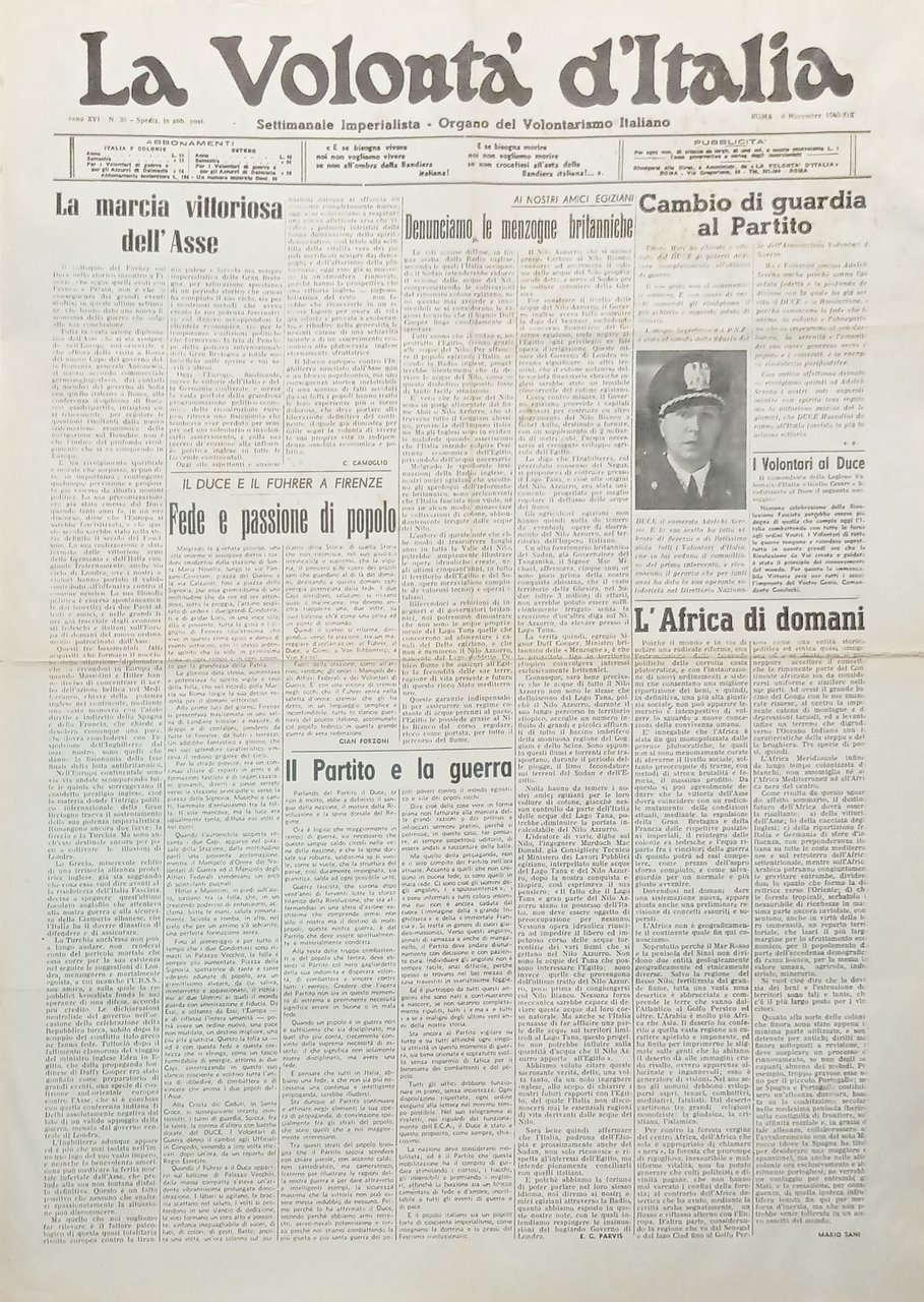 Organo Volontarismo Italiano - La Volontà d'Italia N. 38 Marcia … | Immagine principale