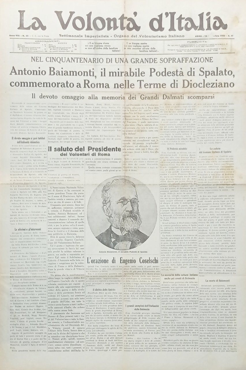 Organo Volontarismo Italiano - La Volontà d'Italia N. 45 Antonio … | Immagine principale