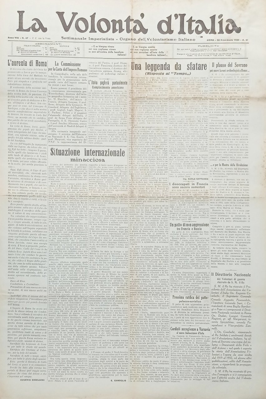 Organo Volontarismo Italiano - La Volontà d'Italia N. 47 L'aureola … | Immagine principale