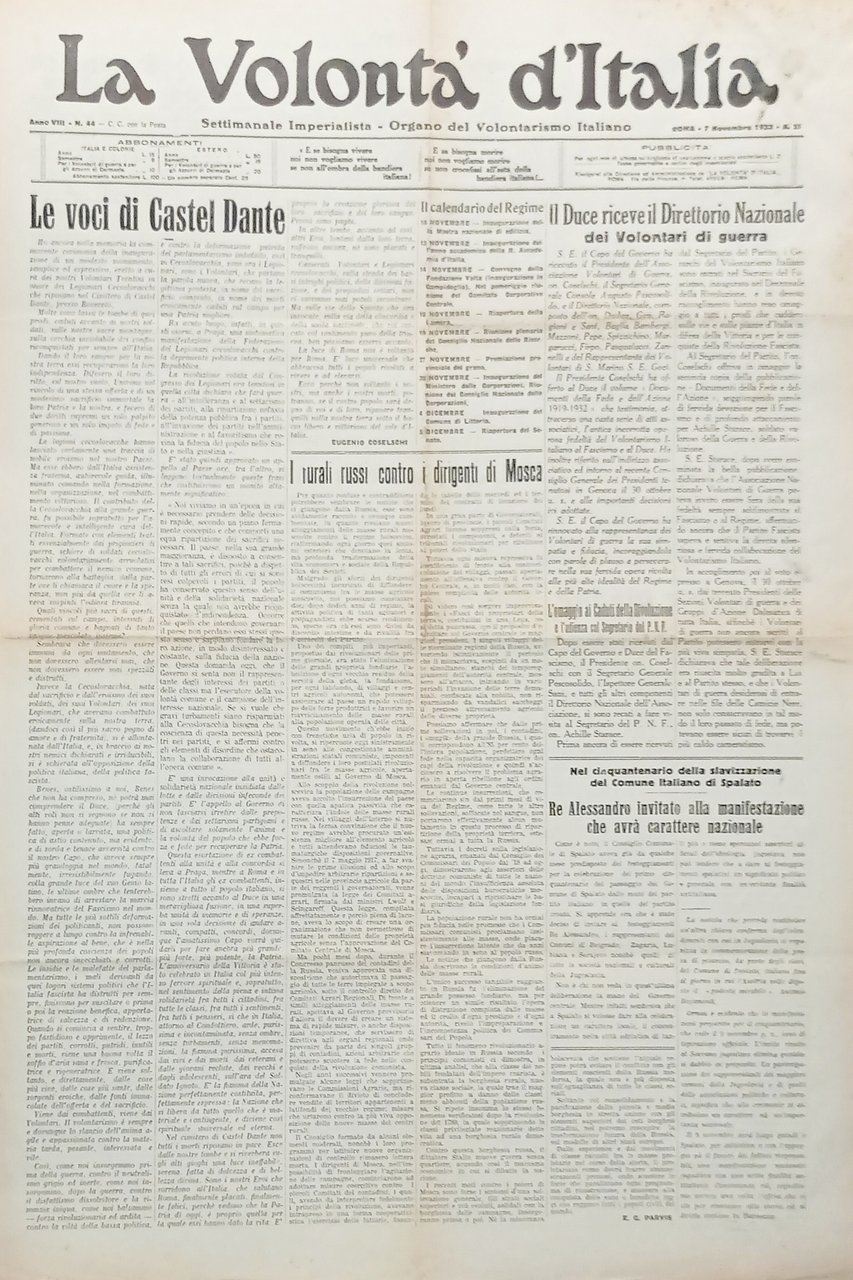 Organo Volontarismo Italiano La Volontà d'Italia N. 44 Voci di … | Immagine principale