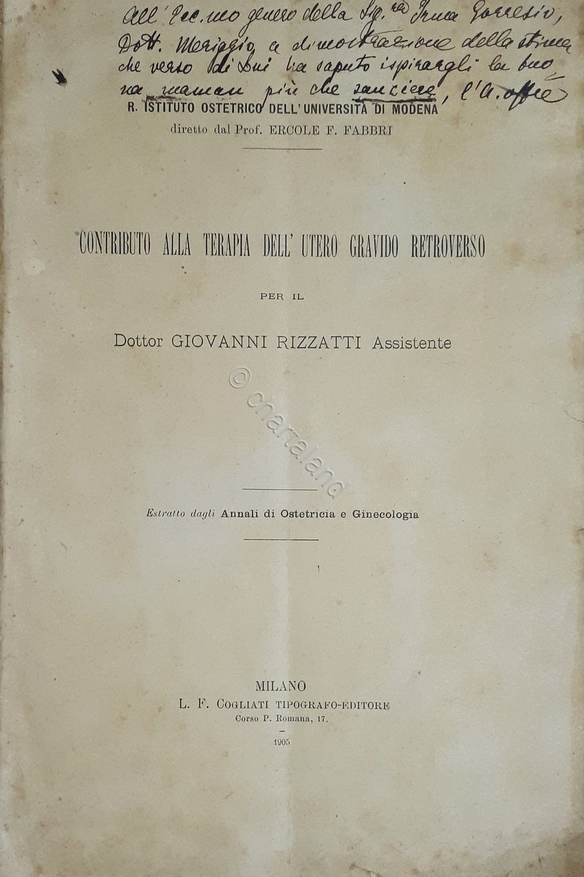 Ostetricia - G. Rizzatti - Contributo alla terapia utero gravido … | Immagine principale