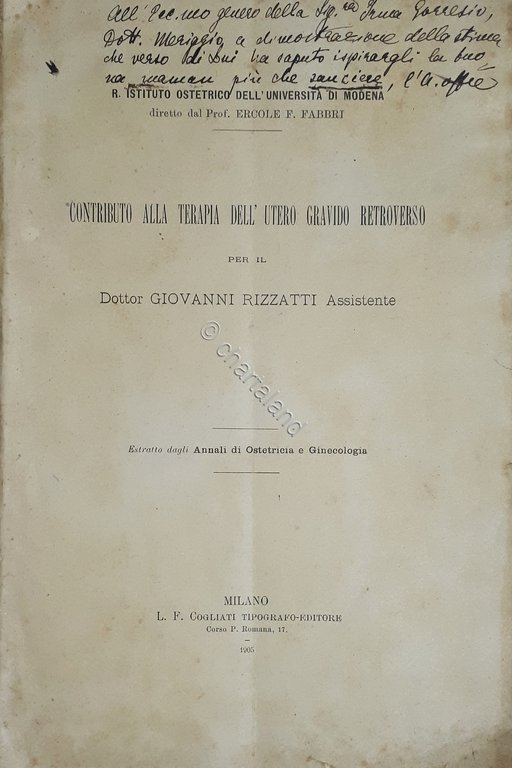 Ostetricia - G. Rizzatti - Contributo alla terapia utero gravido … | Immagine Gallery 2