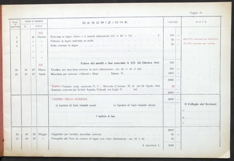 P.N.F. Alessandria - Fascio Femminile - Registro Inventario - ed. …