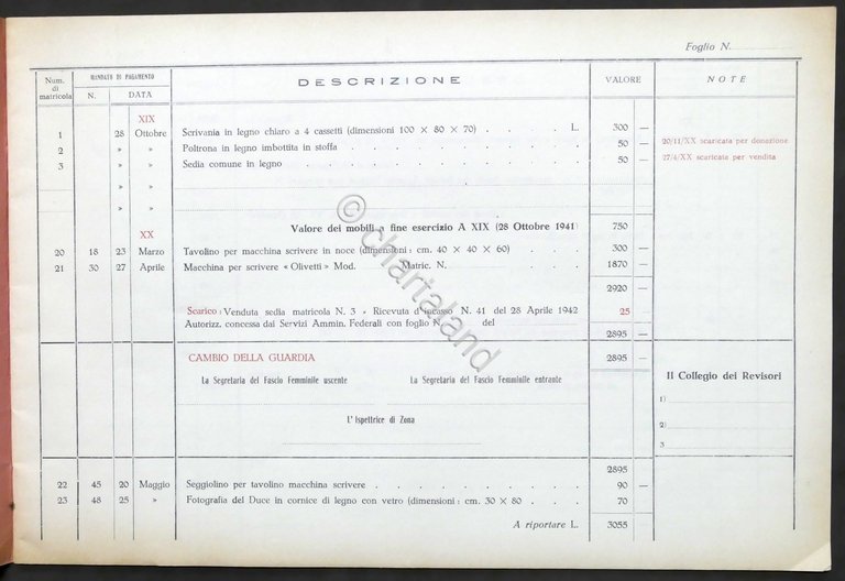 P.N.F. Alessandria - Fascio Femminile - Registro Inventario - ed. …