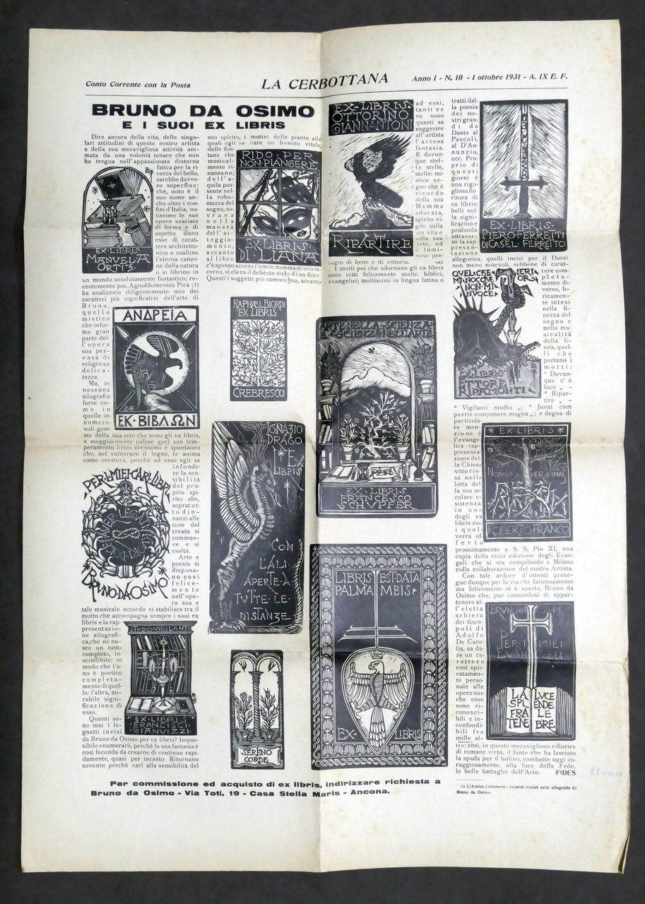 Pagina del giornale La Cerbottana con Ex Libris di Bruno …