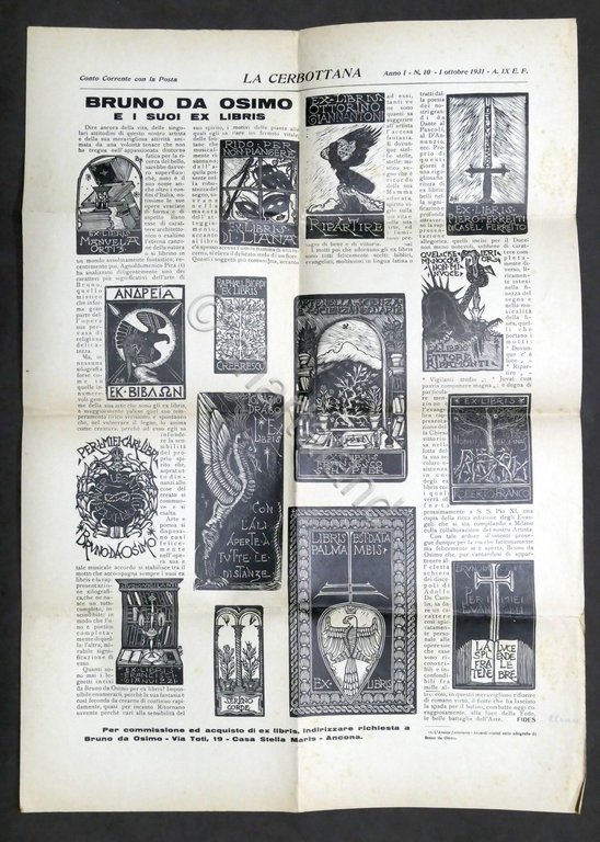 Pagina del giornale La Cerbottana con Ex Libris di Bruno …