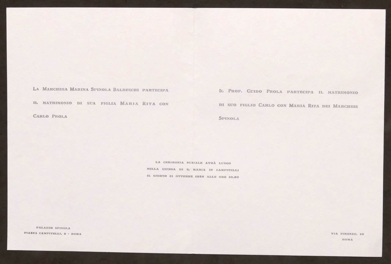 Partecipazioni invito Nozze Carlo Prola e Maria Rita dei Marchesi … | Immagine principale
