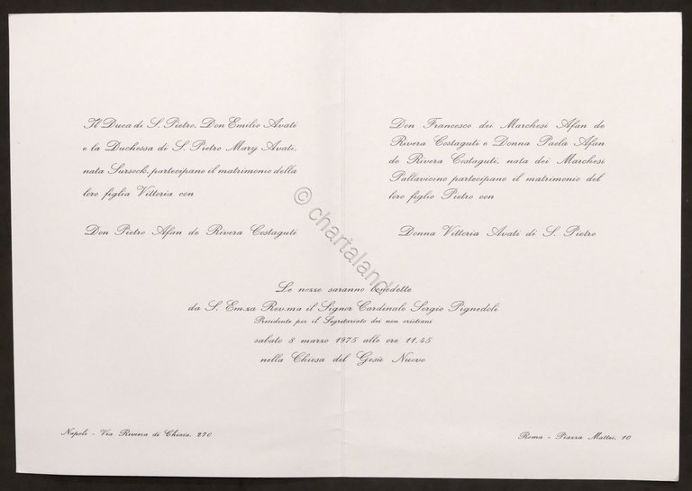 Partecipazioni invito Nozze Don Pietro de Rivera e Donna Vittoria … | Immagine Gallery 2