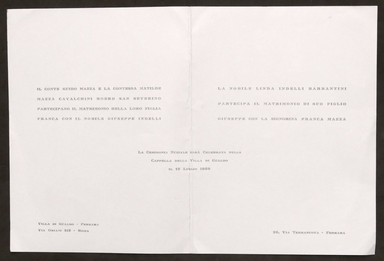 Partecipazioni invito Nozze nobile G. Indelli e Franca dei Conti … | Immagine principale